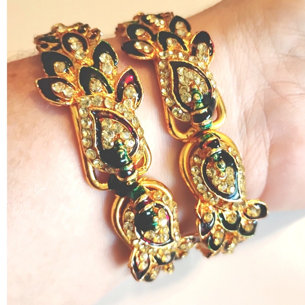 ❤️Vintage Indie Fairy Gold Peacock Kada Bangle Bracelet Set Bollywood Wedding